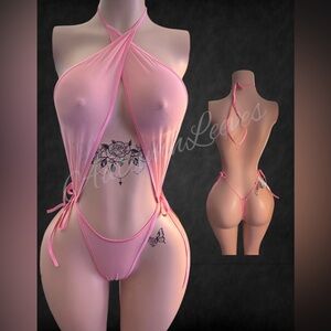 Elegant Pink Halter Lingerie Set